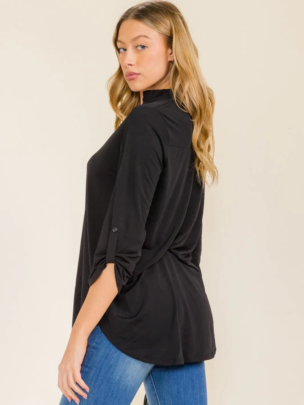 WOMEN'S 3/4 SLEEVES V-NECK TUNIC HIGH-LOW TOP