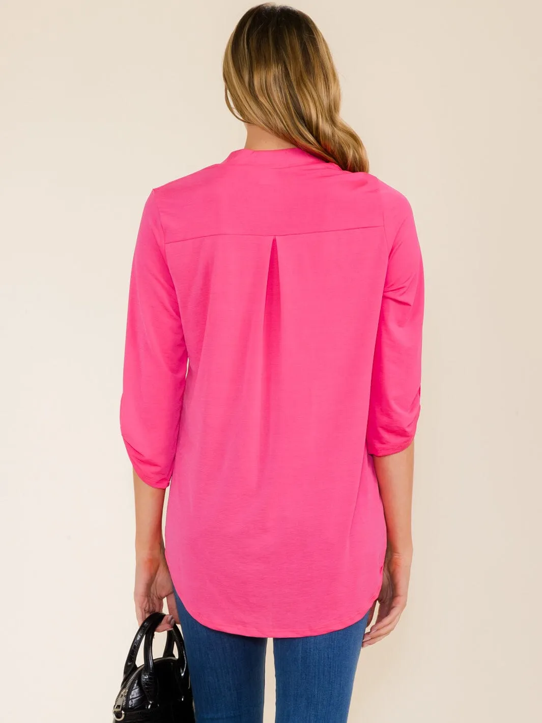 WOMEN'S 3/4 SLEEVES V-NECK TUNIC HIGH-LOW TOP