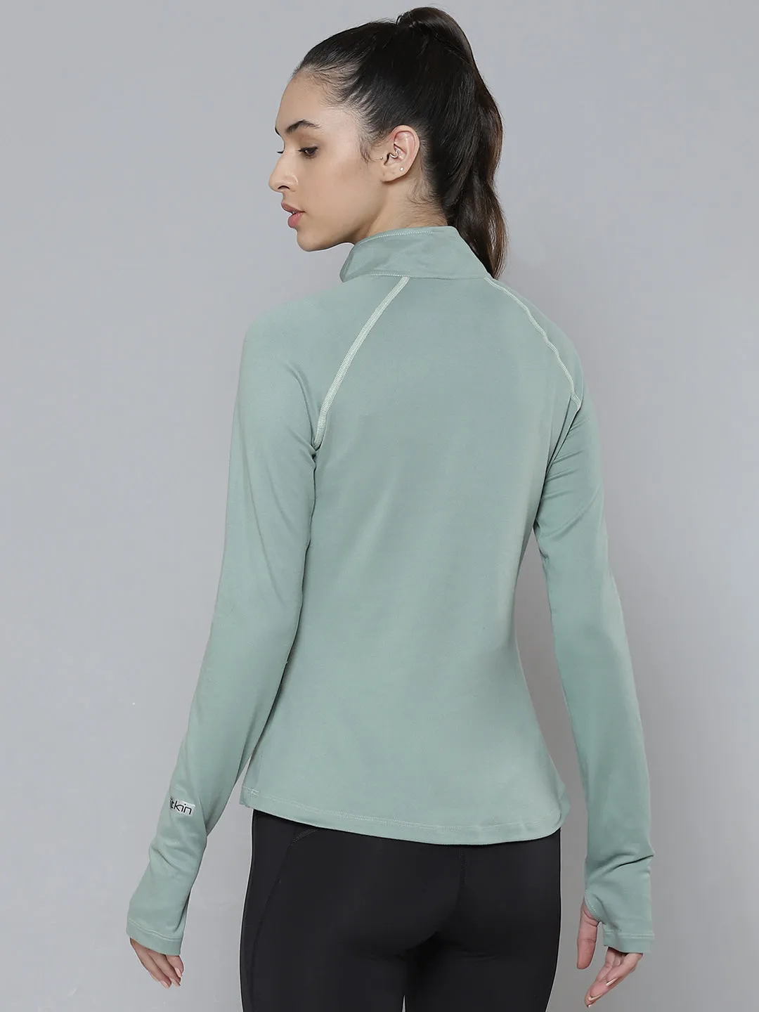 Women's Green High Neck Training or Gym T-shirt