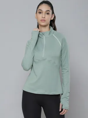 Women's Green High Neck Training or Gym T-shirt