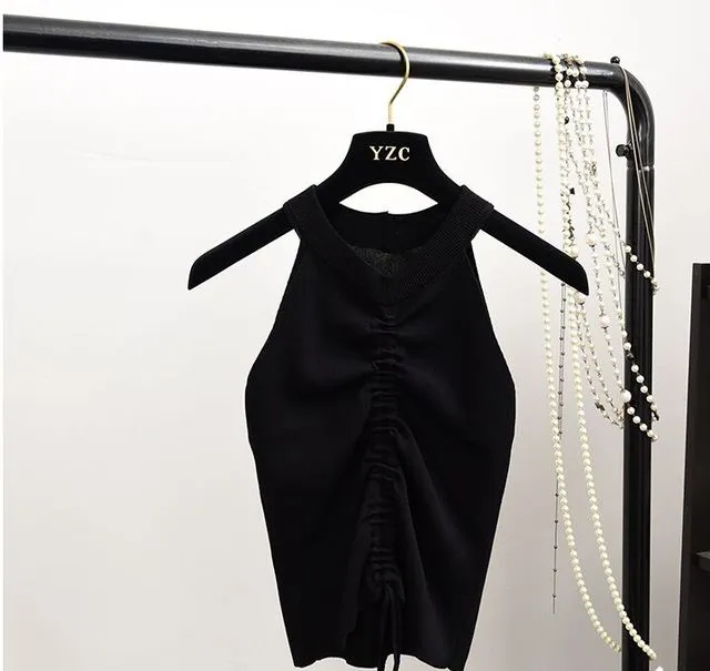 Women's Lace Up Drawstring Crop Top..