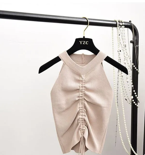 Women's Lace Up Drawstring Crop Top..
