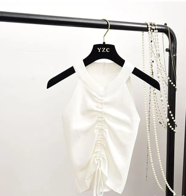 Women's Lace Up Drawstring Crop Top..