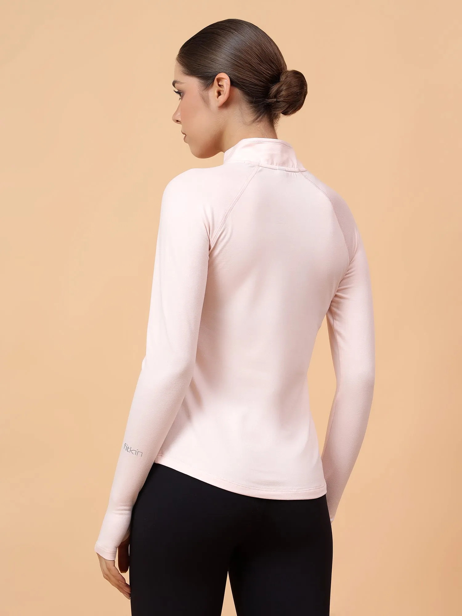 Women's Pink Solid High Neck Training T-shirt