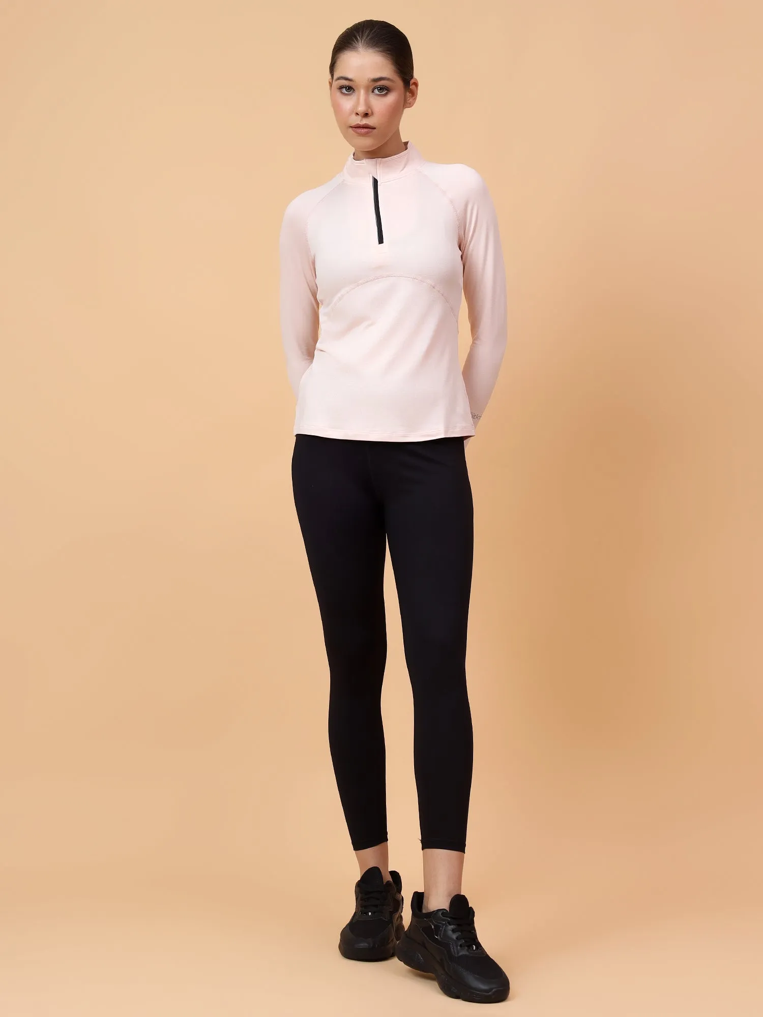 Women's Pink Solid High Neck Training T-shirt