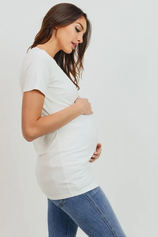 Women's super soft modal maternity & postnatal short sleeve T-shirt in black, sea blue or ivory