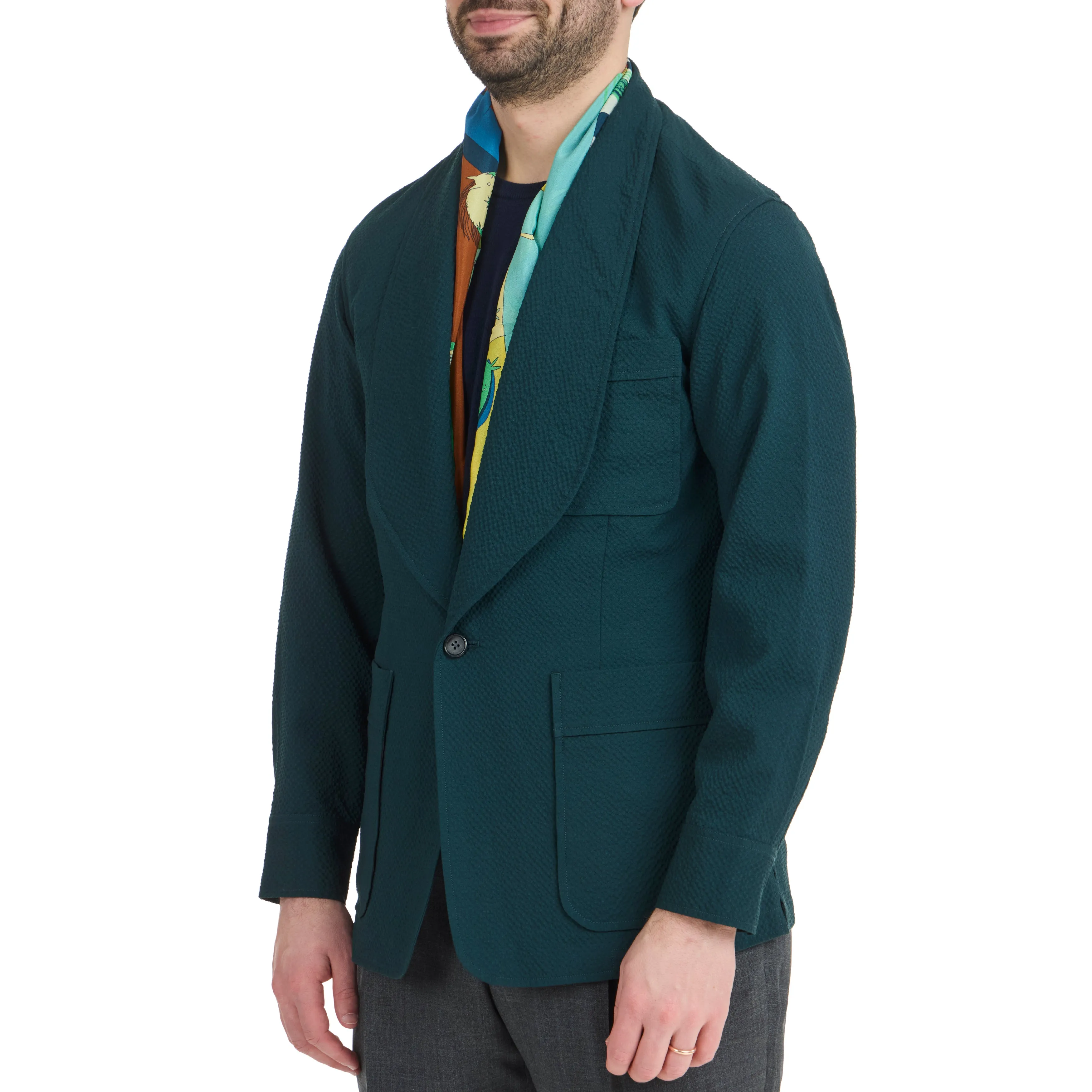 Wool Seersucker Loungeman Jacket