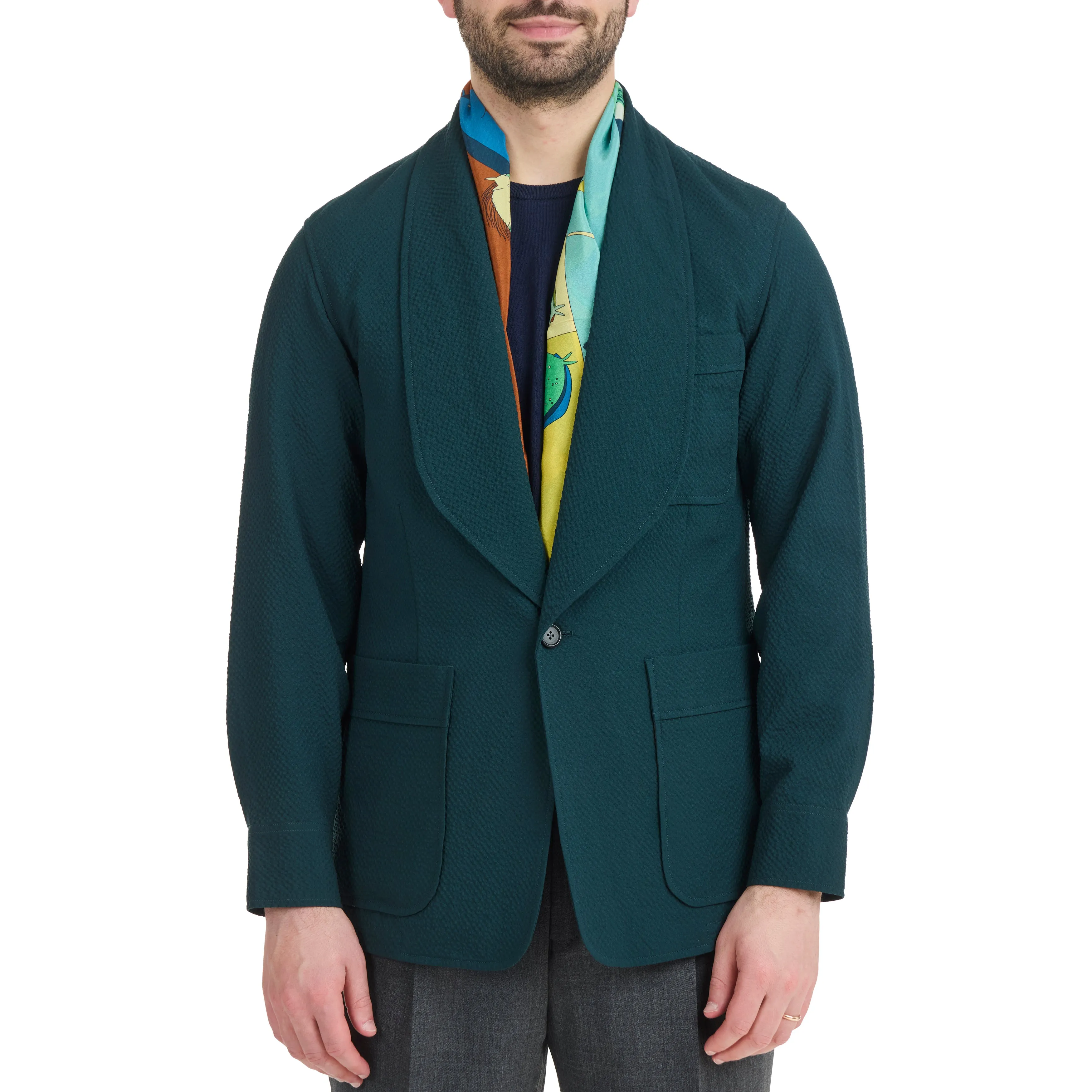 Wool Seersucker Loungeman Jacket