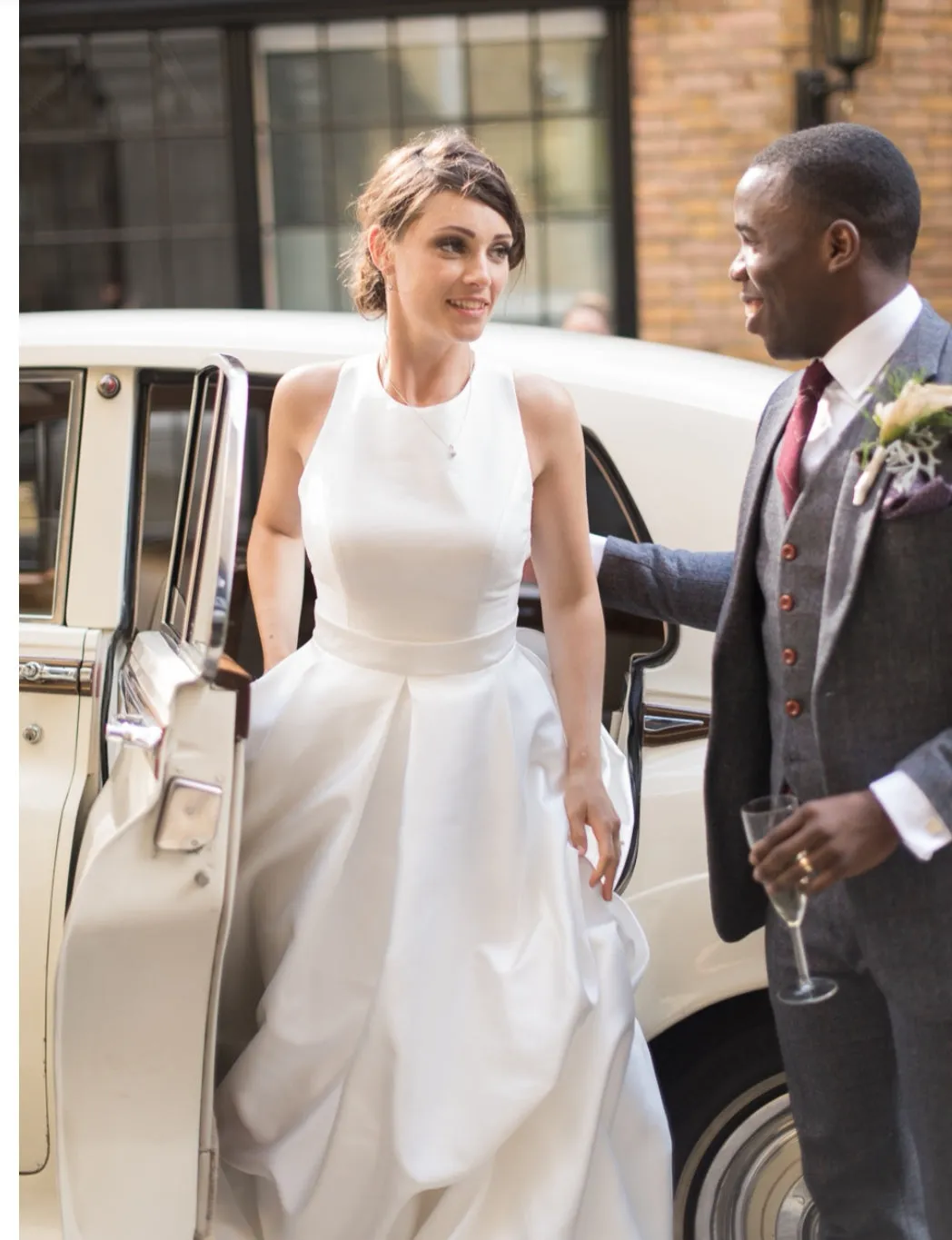 X-back Satin Simple Wedding Gown with Jewel Neck